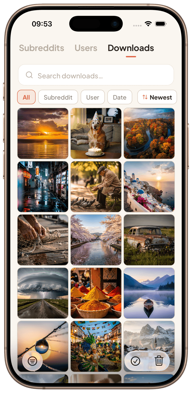 Offline downloads library with search and filters in SubStory